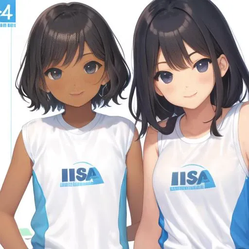 <lora:outfit - insanime_EF2:1>, 1ns4, sleeveless, white shirt, logo on shirt that reads "insa", smiling, tanned skin, tied hair