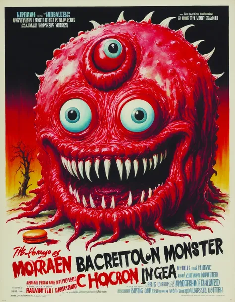 macaron monster 1960 horror poster <lora:lora-bloodyface-lite:0.8> <lora:fx-monsters-xl-meatsack:0.7>
