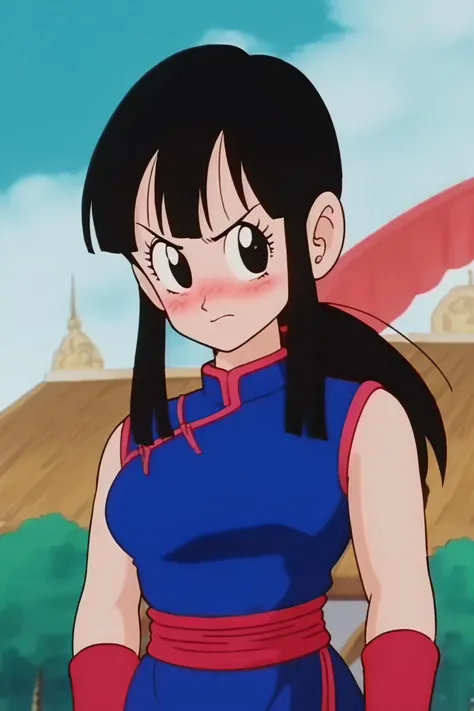source_anime, score_9, score_8_up, score_7_up, anime screencap,8k, absurdres,
chi-chi, 1girl, solo, long hair, breasts, looking at viewer, blush, bangs, black hair, medium breasts, upper body, ponytail, sidelocks, outdoors, sky, sleeveless, day, cloud, red sash, black eyes, blue sky, bare arms, eyelashes, sleeveless dress, blue dress, chinese clothes, cloudy sky, china dress, (raised eyebrows), world martial arts tournament arena, mountain, blush,
<lora:chichi_pony_v1:0.8>