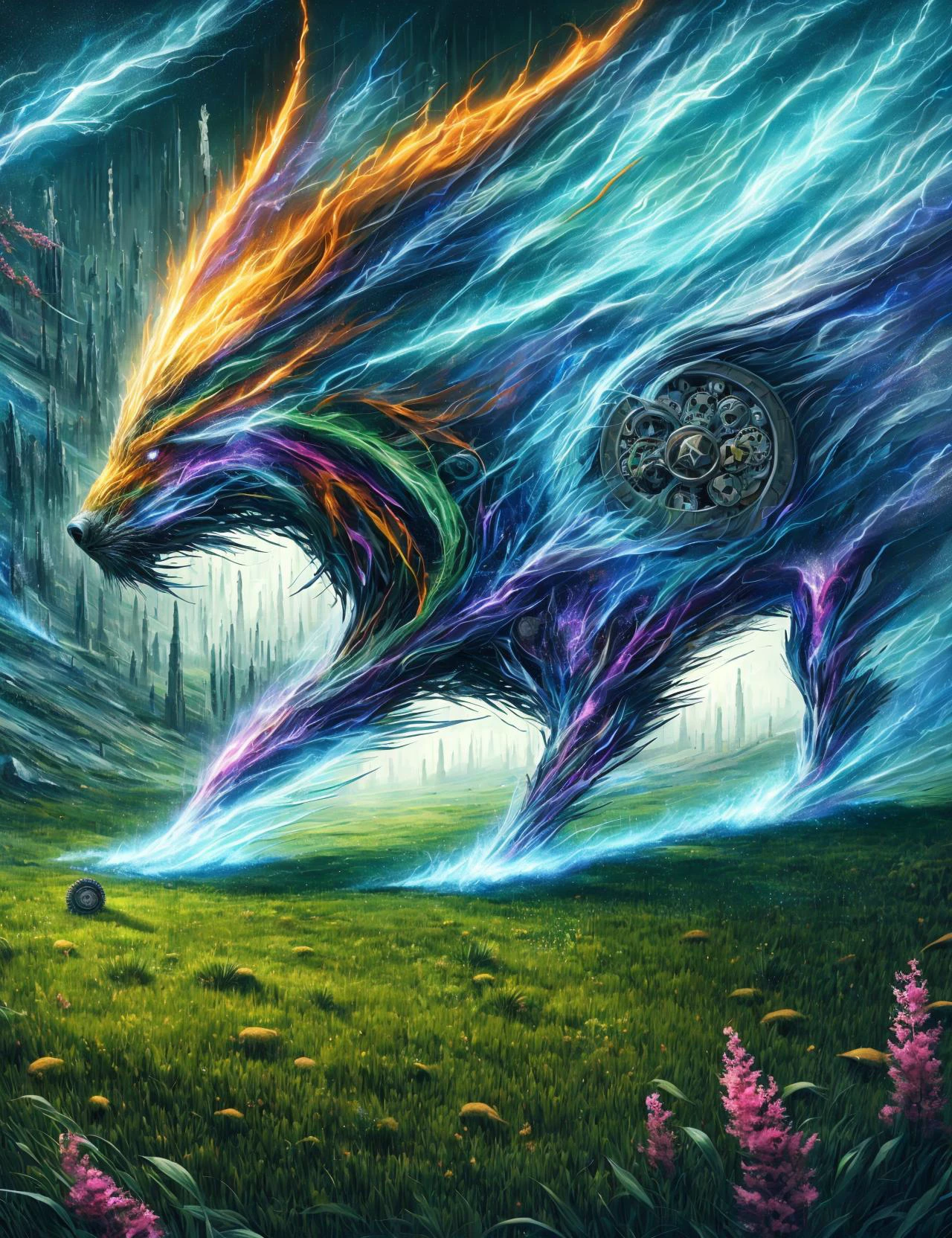 masterpiece, awesome quality, hyper detailed, DonMFma force the underdark in grassland biome, <lora:DonMFma-000006:1>