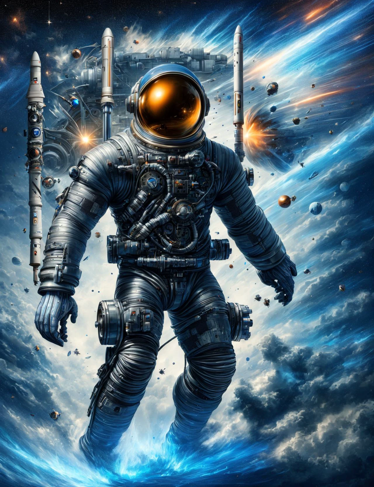 masterpiece, awesome quality, hyper detailed, DonMFma force male velkhana, astronaut,, <lora:DonMFma-000006:1>
