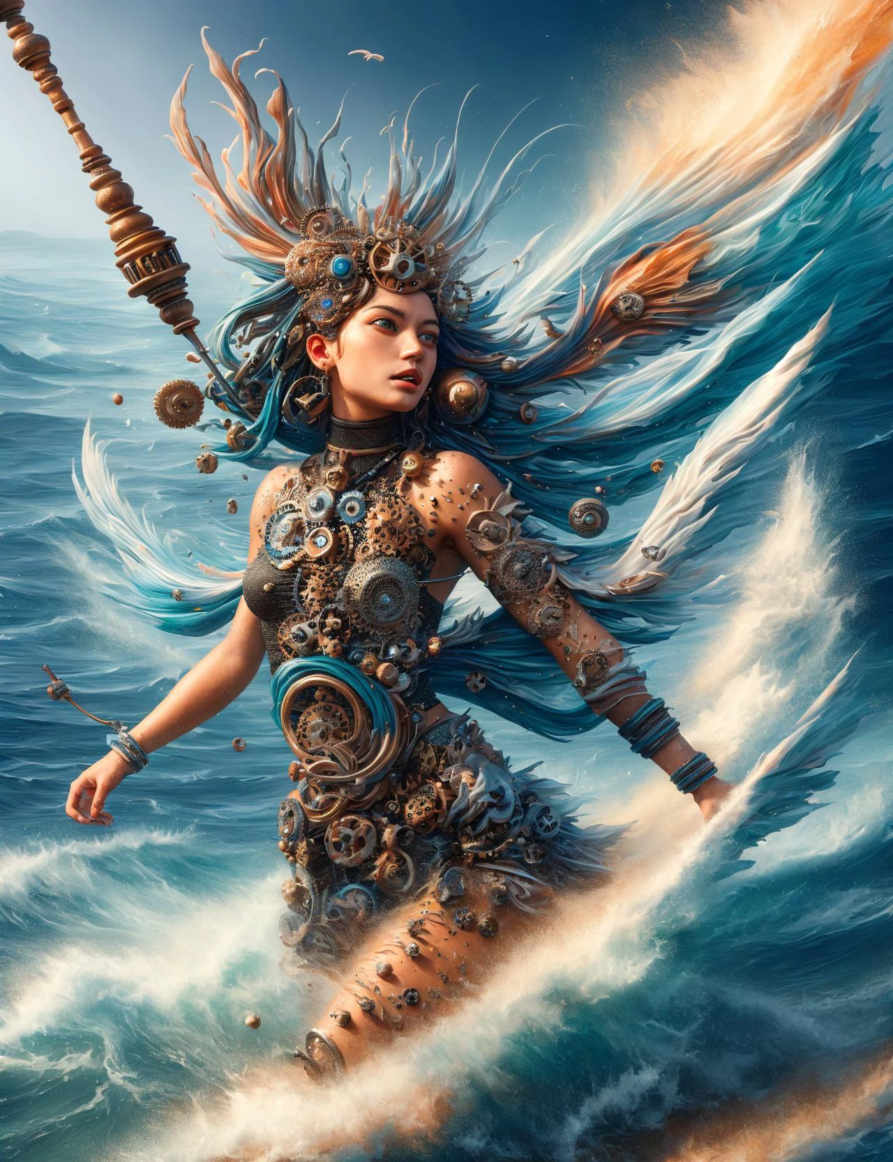 masterpiece, awesome quality, hyper detailed, DonMFma force terracotta flamboyant siren, <lora:DonMFma-000006:1>