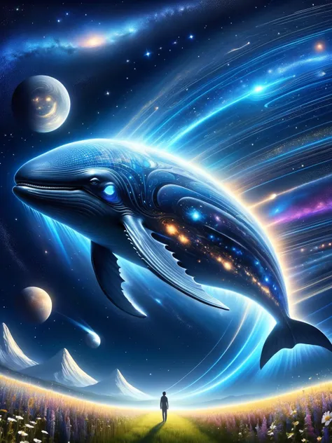 A gigantic space whale, its skin a canvas of swirling constellations and cosmic dust, breaches through a field of asteroids. As it sings, its body pulsates with energy, equations forming constellations that map its celestial song. This gentle giant dances to the rhythm of the universe, a symphony of DonMFmaXL echoing through the void. <lora:DonMFmaXL:1>, <lora:EnvyBetterHiresFixXL01:0:hr=1>