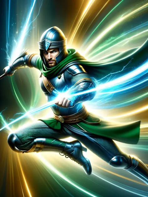 A futuristic Robin Hood stealing energy instead of gold, his movements a dynamic blur as he redistributes power to the oppressed, a hero of DonMFmaXL lore <lora:DonMFmaXL:1>, <lora:EnvyBetterHiresFixXL01:0:hr=1>