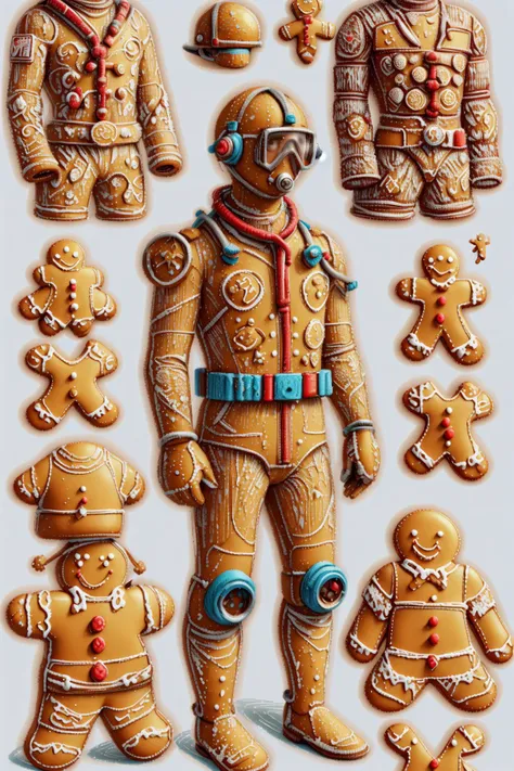 diver wearing diving suit and helmet made of gingerbread, gingerbreadfashion