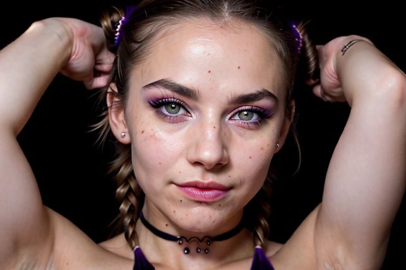 ((three girls)), (3 girls), (three girl) Bright purple pigtail tapes, very hard nipples , Blonde long pigtail, ((Very hairy armpits)) Tribal tattoo on breast, Dark purple lipstick, Muscle arm, body builder, Massive hairy pussy,Canon RF85mm f/1.2,masterpiece,best quality,ultra highres, cinematic lighting, reflections, , HDR, 8k resolution, Sculpted abs, taut abs, arrogant look((very young)),((slim fit)) ((titanic breast)), standing, hands clasped behind her head, fit body, full body portrait, smiling teeth, ((very hairy pussy)) , very bigger round boobs, nipple piercing, blonde with big tits, blu eyes, glamour photography of a random stylish goth girl, edgy vibe, dark, mascara, eyeliner, dark cheeks, Unique facial piercings with ornate jewelry, Round eyes, Dimples, Smoky eye makeup, Defined jawline, skin pores, shiny skin, grainy, harsh flash lighting,