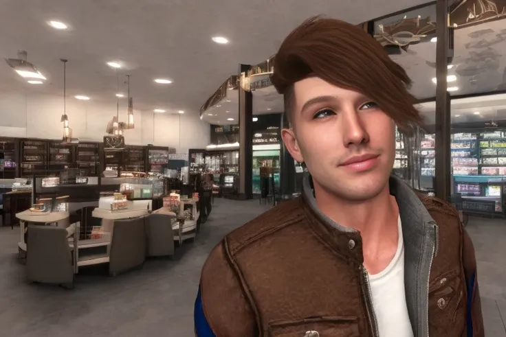 group,male_focus stubble,american heritage, male_focus,manly,sociable, happy facial expression, standing in mall near starbucks, minneapolis, minnesota, 1985, wide shot,rim_lighting, DLSS, FXAA, octane render, unreal engine 5,frost_engine_3,synthwave, 1980s, rtx,econddusk
