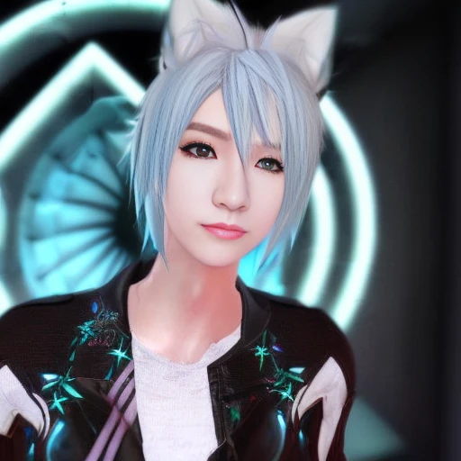 1boy,cat_ears, animal_ears, emerald_hair,male_focus, looking_at_viewer, male_focus, manly, casual_clothes, solo, stubble, cat_ears, golden ratio, perfect eyes ,perfect face, rim_lighting, DLSS, FXAA, celtic elements, octane render, volumetric lighting, cinematic, seconddusk