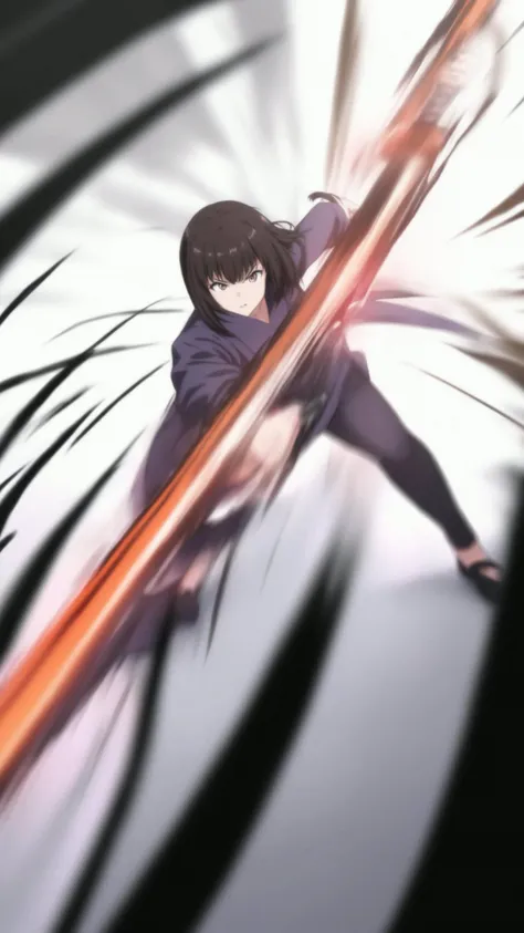 best quality, a woman slashing with her sword, sword fight, movement, motion blur, katana, dynamic angle, source_anime, full body, BREAK depth of field, foreshortening, dynamic pose, super wide angle shot, extreme perspective<lora:[SDXL] ãããã¾ãã Style (SeaART_Step3000):1.5>