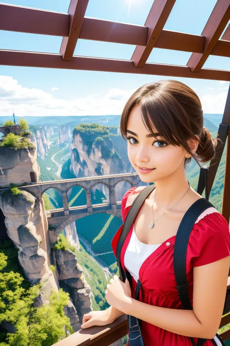 1girl, [Bog:Bastei Bridge:4] and Ropeway, it is Scenic