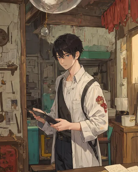 1boy, <lora:howlsMovingCastleInterior_v3:0.8>, masterpiece, best quality,