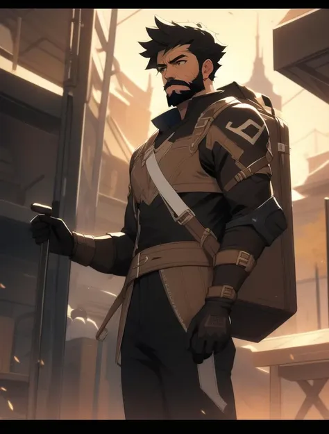 (masterpiece, best quality, ultra-detailed, best shadow), (detailed background,dark fantasy), (beautiful detailed face), (best illumination, an extremely delicate and beautiful), ((cinematic light)), colorful, hyper detail, dramatic light, intricate details, (depth) of (field), <lora:Wagner_Genshin_Impact-03:1> Wagner_Genshin_Impact, short hair, 1boy, facial hair, beard, mature male, muscular, black hair, gloves, tanned, manly,<lora:å
¨ç½é¦åâç¡¬æ ¸å
å½±Hardcore line:0.8> hardcore line, blacksmith