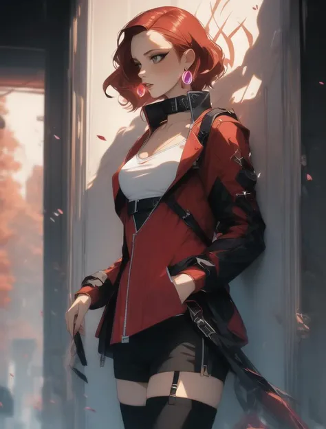 (masterpiece, best quality, ultra-detailed, best shadow), (detailed background,dark fantasy), (beautiful detailed face), (best illumination, an extremely delicate and beautiful), ((cinematic light)), colorful, hyper detail, dramatic light, intricate details, (depth) of (field), <lora:å
¨ç½é¦åâç¡¬æ ¸å
å½±Hardcore line:0.8> hardcore line,, 1girl,(blush), red_hair, (short_hair), grey_eyes, medium_breasts,long_eyelashes, side_part_hair, wavy_hair, collar, earrings, bows, thigh highs, collarbones, slutty,make up, <lora:st-fs_v1.1:-1>, forehead,