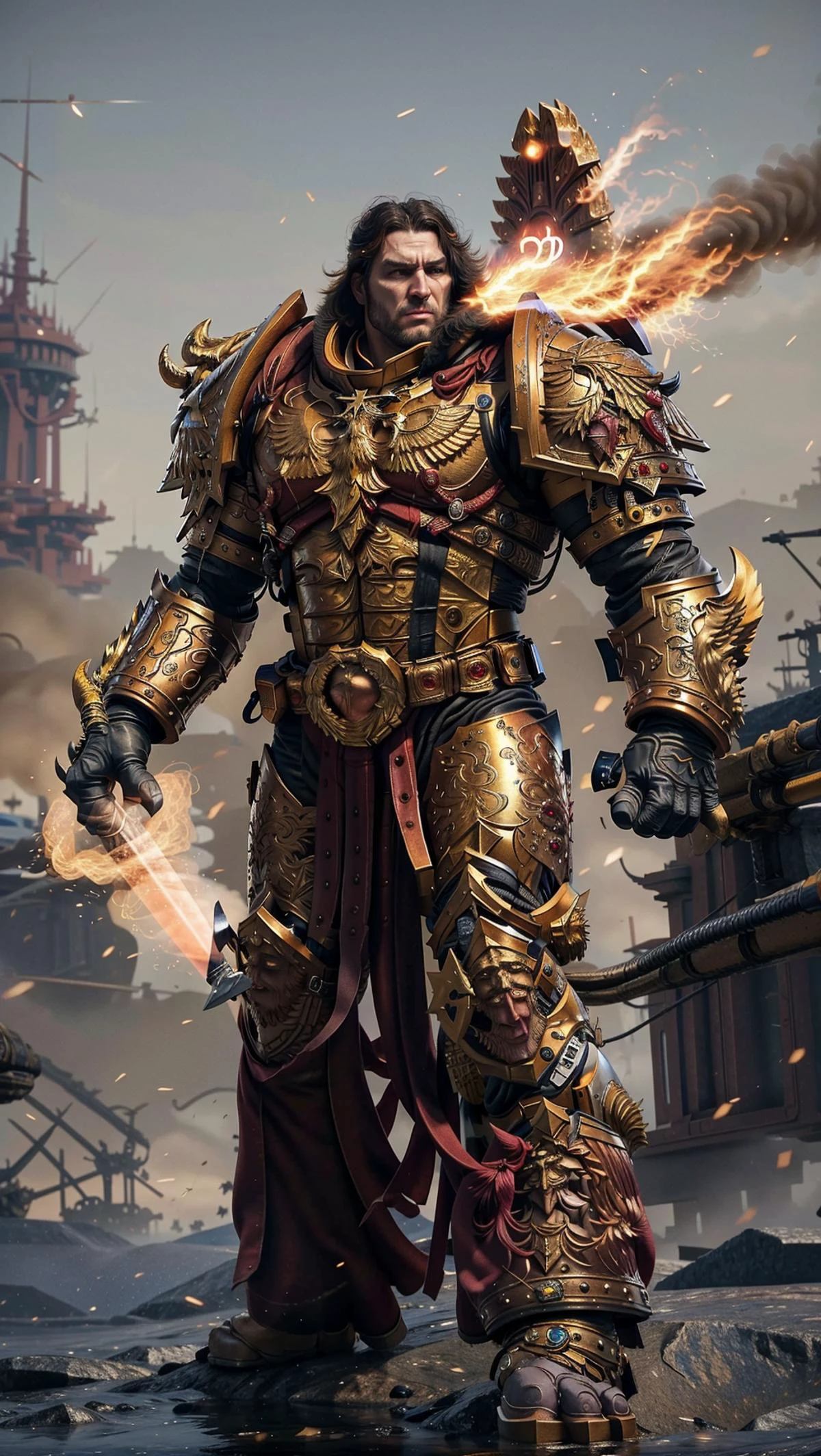 THE EMPEROR OF MANKIND, warhammer 40k, <lora:THE EMPEROR OF MANKIND MK1 by CCARAXESS:0.8> BREAK,
flaming sword, power Claw, golden armor, <lora:Gigachadv1:0.5> BREAK,
dynamic pose,, masterpiece, best quality, hyperrealistic, extremely detailed, highly quality, 4k, sharp focus, professional photograph, sharp focus, award winning, cinematic lighting, octane render, unreal engine, volumetrics dtx, Wallpaper,