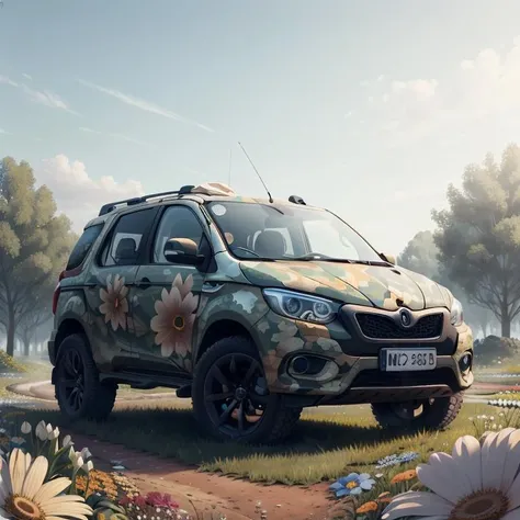 masterpiece, absurdres, extremely detailed, detailed eyes, fullbody, <lora:Flowerpetalai:0.6>, ground vehicle, Flowerpetalai, day, volumetric lighting,
