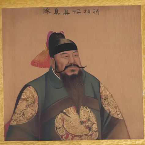 facial hair, 1boy, male focus, solo, beard, mustache, hat, black hair, upper body, fine art parody, chinese clothes, looking at viewer, <lora:king-000080:1>