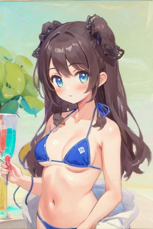 masterpiece,beach,1girl,bikini, upper body, <lora:oil_painting_v1:1>, best_quality, 1girl