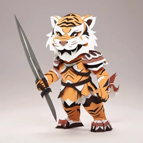 paper-cut,solo,weapon,1boy,sword,holding weapon,holding,male focus,armor,holding sword,shoulder armor,tail,furry,white background,full body,animal ears,signature,looking at viewer,furry male,pauldrons,japanese armor,simple background,barefoot,pants,facial hair,fangs,tiger,tiger tail,tiger ears,open mouth,teeth,year of the tiger,muscular,<lora:paper-cut:1>,