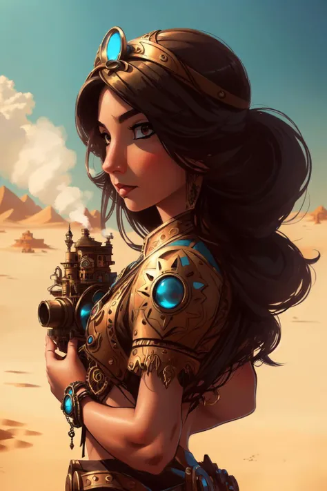 (masterpiece, best quality), intricate details, 8k, artstation, wallpaper, official art, splash art, sharp focus,
(1girl:1.2), <lora:jasmineV3:0.8> jasmine,
<lora:SteamPunkAI:0.8> steampunkai, cogpunkai, persian village, desert, sand,