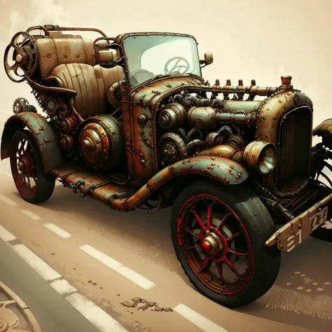 <lora:SteamPunkAI:.9> CogPunkAI car