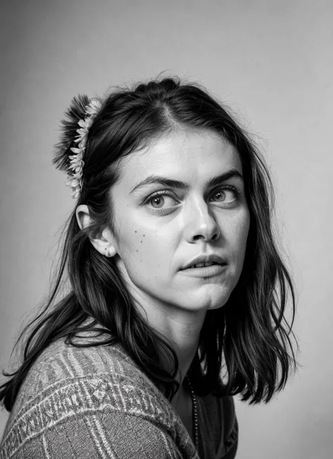 RAW photo of alexandradaddario-ti, natural lighting, 8k uhd, dslr, high quality, film grain, Fujifilm XT3, <lora:add_detail:0.7>, by Ansel Adams, christmas theme