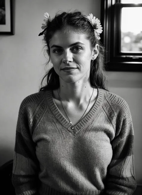 RAW photo of 20 years old alexandradaddario-ti, natural lighting, 8k uhd, dslr, high quality, film grain, Fujifilm XT3, <lora:add_detail:0.7>, by Imogen Cunningham, christmas theme