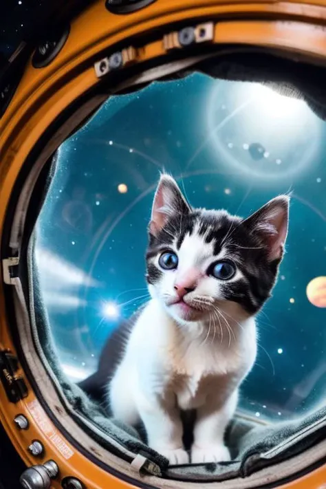 kittens driving a UFO in outer space,kittens seen through window of UFO,flying through space,interstellar travel,cat piloting UFO,epiCPhoto,epiCPhotoGasm-colorfulPhoto,award-winning photography,space kittens!