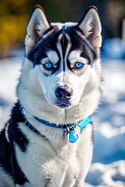 a beautiful Husky dog sitting and looking at viewer,selfie,beautiful (ice blue eyes),epiCPhoto,cinematic
