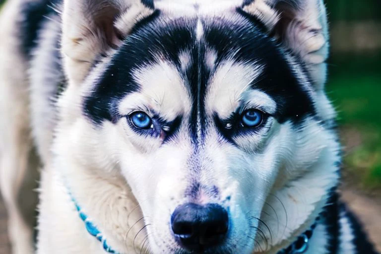 a beautiful Husky dog sitting and looking at viewer,selfie,beautiful (ice blue eyes),epiCPhoto,cinematic,snarling