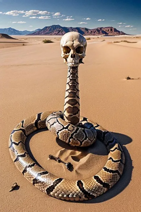 vast desert expanse,rattlesnake,cattle skulls,human legs sticking up out of sand,epiCPhoto