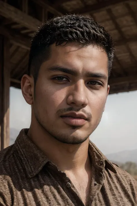 (photo RAW), Candid ((portrait)) photograph of a 28yo dg_Miguel man, anxious, short hair, plump, eyes, stubble,masterpiece, top quality, best quality, official art,intricate detailed,highest detailed,depth of field,bokeh,realistic natural lighting,complex, 4k HDR, dusty atmospheric haze, high quality textures of materials, volumetric textures, coating textures, ((shirt)),   <lora:dg_Miguel_v1:0.8>