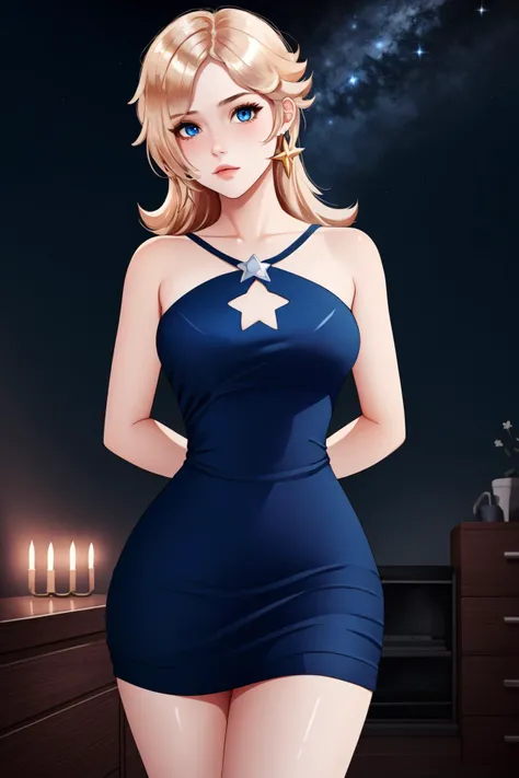 (masterpiece, best quality), intricate details,
1girl,
<lora:pajama challenge:0.8> pajama challenge, arms behind back, facing viewer, cowboy shot, <lora:Rosalina-08:0.8>Rosalina_StarryNightDress,