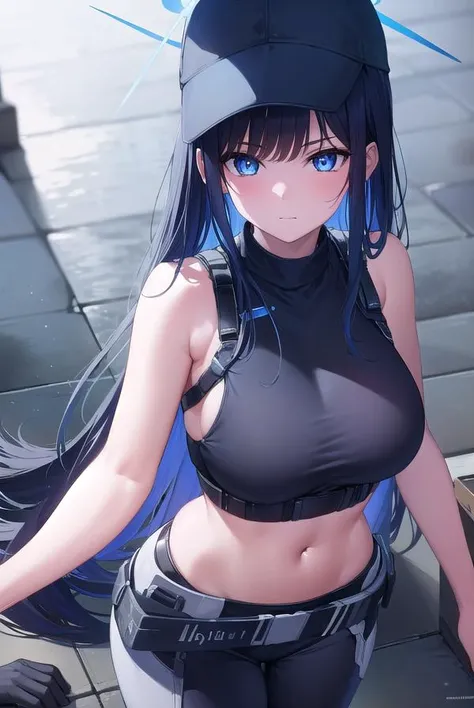 saorijoumae, <lora:saorijoumae-lora-nochekaiser:1>,
saori joumae, blue eyes, blue hair, halo, long hair, mask, mouth mask,
BREAK bare arms, bare shoulders, belt, black headwear, black pants, black shirt, blue gloves, crop top, gloves, leggings, midriff, navel, pants, shirt, sleeveless, sleeveless shirt,
BREAK looking at viewer,
BREAK indoors,
BREAK <lyco:GoodHands-beta2:1>, (masterpiece:1.2), best quality, high resolution, unity 8k wallpaper, (illustration:0.8), (beautiful detailed eyes:1.6), extremely detailed face, perfect lighting, extremely detailed CG, (perfect hands, perfect anatomy),