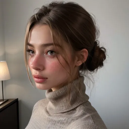 <lora:kiciame_sd15_512_128_64_v1:1> 1girl solo looking at viewer wearing a turtleneck sweater epiCRealism