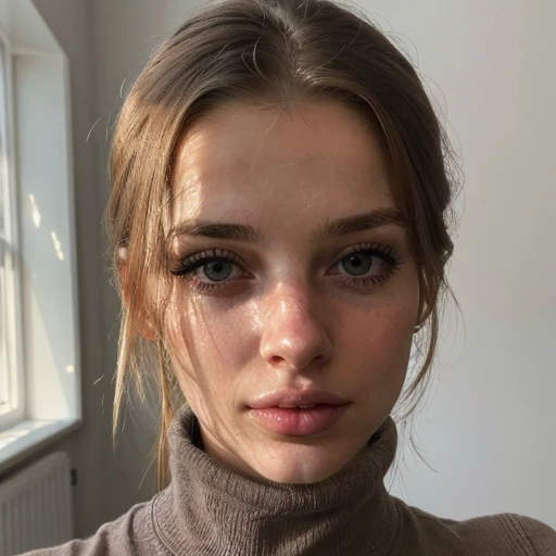<lora:kiciame_sd15_512_128_64_v1:1> 1girl solo looking at viewer wearing a turtleneck sweater epiCRealism