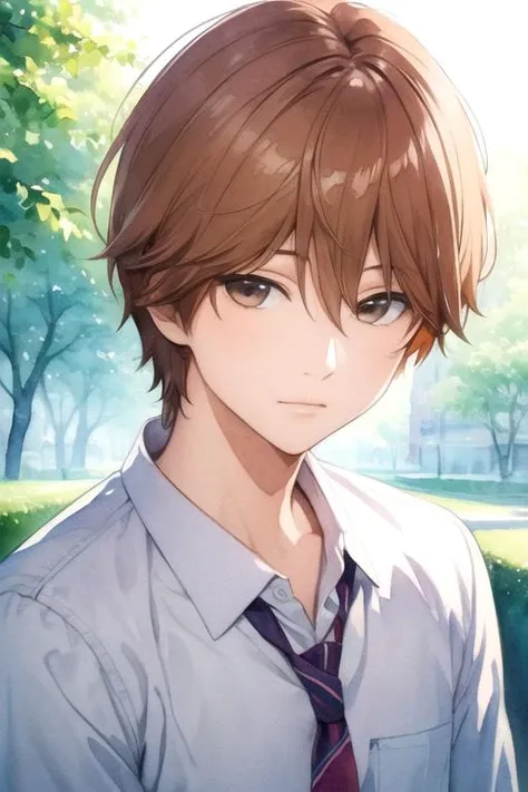 masterpiece, best quality, illustration, 1boy, solo, male focus, looking at viewer, , , (watercolor illustration, soft pastel colors:1.1), , <lora:makoto_sunakawa:0.68>, makoto_sunakawa, brown hair, brown eyes, halloween costume, ,