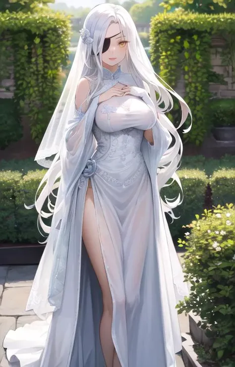 (8k, RAW photo, best quality, masterpiece:1.2), (intricate details), perfect eyes, perfect face, perfect lighting, beautiful, (masterpiece:1.2), (best quality:1.2), 1girl, solo, white fox girl, white hair, ((long loosen hair)), fox ears, white long fluffy tail, adult torso, 19 years old, slight smile, huge sized breasts, ( blue dress), cowboy shot, 3DMM, seated, Side view