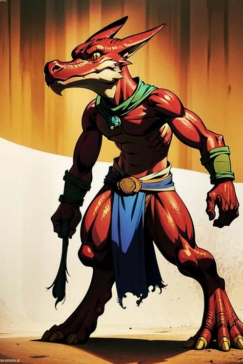 High quality, masterpiece, volumetric lighting, kobold, loincloth <lora:KoboldTest2:0.8> sideview