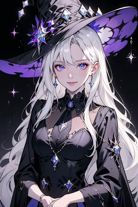 upper body, closeup portrait, wrenchwitchiness, glowing eyes, glowing, suit, necktie, masterpiece, best quality, 1girl, solo, evil smile, white hair, long hair, jewelry, outdoors, night, glitters, beautiful and aesthetic, official art, professional illustration, hires, amazing, absurdres <lora:wrenchwitchiness:1>