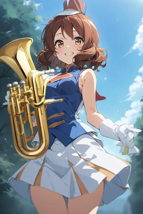 1girl,<lora:kumiko_xl:0.5:lbw=1,0,0,0,0,0,1,1,0,0,0,0>,oumae kumiko,medium hair,holding euphonium,
<lora:sunfes_xl_bw:1.6>,sunfes,band uniform,mini shako cap,sleeveless,blue vest,small breasts,smile,cowboy shot,outdoors,
rating: general,masterpiece,best quality,