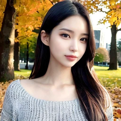 1girl,(wearing a knit sweater and long coat:1.2),(RAW photo, best quality),(realistic, photo-realistic:1.4),masterpiece,an extremely delicate and beautiful,extremely detailed,2k wallpaper,Amazing,finely detail,extremely detailed CG unity 8k wallpaper,ultra-detailed,highres,soft light,beautiful detailed girl,extremely detailed eyes and face,beautiful detailed nose,beautiful detailed eyes,cinematic lighting,at a park,maple leaves in autumn,autumn scenery,city lights at night,perfect anatomy,slender body,<lora:koreanDollLikeness_v15:0.7>,masterpiece,best quality,