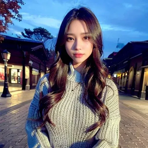 1girl,(wearing a knit sweater and long coat:1.2),(RAW photo, best quality),(realistic, photo-realistic:1.4),masterpiece,an extremely delicate and beautiful,extremely detailed,2k wallpaper,Amazing,finely detail,extremely detailed CG unity 8k wallpaper,ultra-detailed,highres,soft light,beautiful detailed girl,extremely detailed eyes and face,beautiful detailed nose,beautiful detailed eyes,cinematic lighting,at a park,maple leaves in autumn,autumn scenery,city lights at night,perfect anatomy,slender body,<lora:koreanDollLikeness_v15:0.7>,masterpiece,best quality,