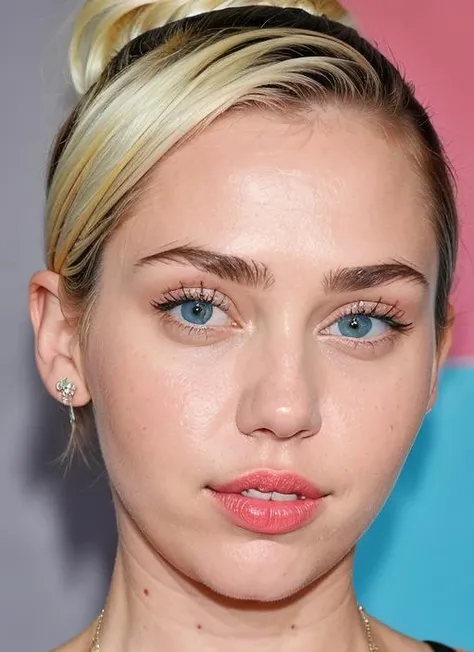close up portrait of sks woman , by Flora Borsi, style by Flora Borsi, bold, bright colours, ((Flora Borsi)), by Dominique Issermann, <lora:lora-small-miley-cyrus-v1:1>