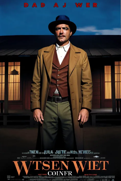 western poster, comedy, WildWest, (masterpiece, best quality, highly detailed, sharp:1.1), dark theme