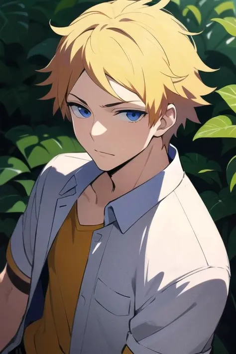 masterpiece, best quality, illustration, 1boy, solo, male focus, looking at viewer, upper body, , anime coloring, realistic, <lora:birthday_hamatora:0.68>, birthday_hamatora, blonde hair, blue eyes, , , hell,