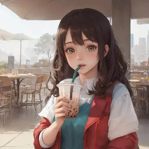 (RAW photo, best quality, masterpiece: 1.2), (photorealistic: 2), (Polish girl, 20 years old, black hair, Light grey eyes, short bob cut, hair in 7 thirds, hair over one ear, Symmetrical eyes, solo, Detailed Skin:1.1), Wearing a white oversized sweatshirt, dark grey pants, light blue and white Nike Jordans, a small pearl necklace, sitting Indian style on the grass, drinking a Starbucks latte from a clear cup with a green straw, angled slightly above, sunny, gel nails, smiling