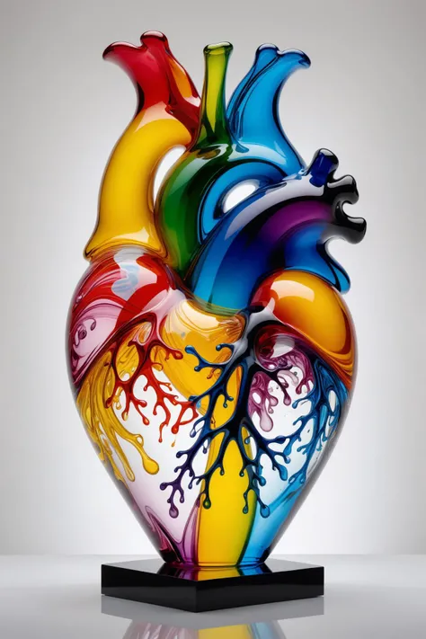 masterpiece, best quality, illustration, volumetric lighting, symmetry, brightly colored glass vase with curved design on white surface, glass sculpture of a heart, colorful glass art, murano glass sculpture, glass sculpture, blown glass, blown glass figure, inspired by jeff koons, by jeff koons, koons, michael okuda, a stunning, realistic glass sculpture, glass cast heart, by eero snellman, liquid sculpture, ((neon, lineart)), black background