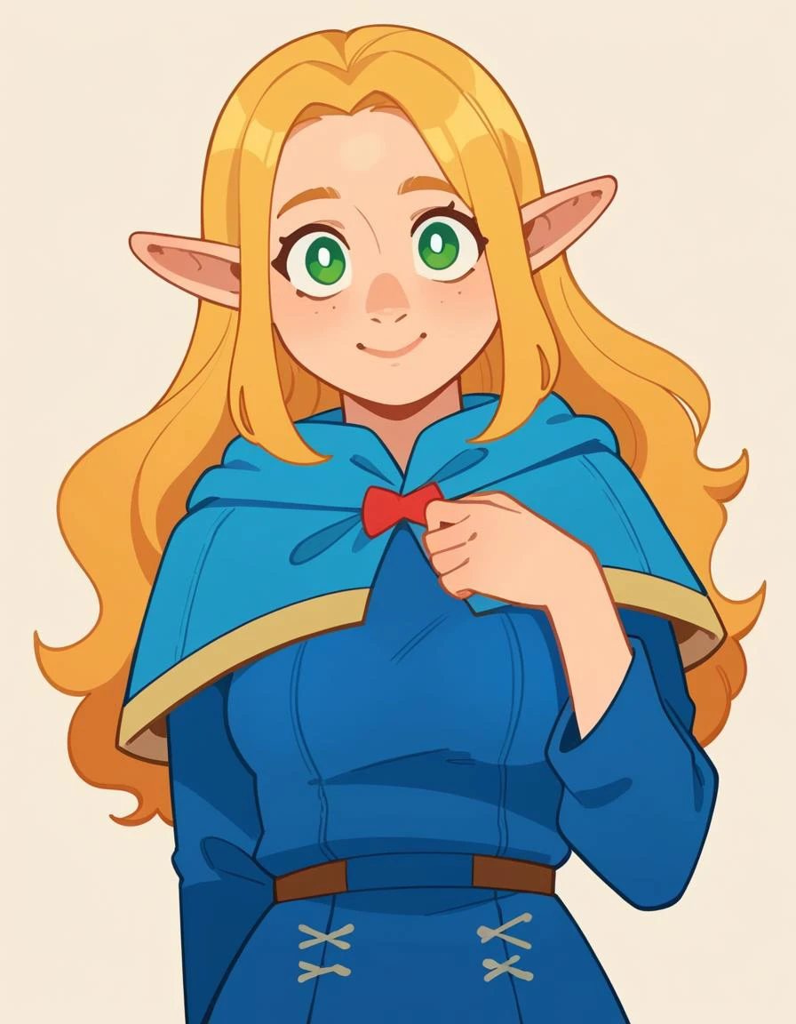 score_9, score_8_up, score_7_up, source_anime BREAK 1girl, pointy ears, blue capelet, <lora:dungeon_meshi_marcille:0.8> ellicrampnxl, marcille donato, cowboy shot, <lora:Daulingo:0.7> closed mouth, light smile, breasts