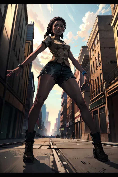 Low angle of feet、Giant hands crushing buildings、Long legs、Giant Feet、sole、A giant face looks down、destroyed ground、lots of building、female、giant cockroach、Anthropomorphic cockroach、Looking up from the feet、whole body、female、Make women bigger、Giant娘、giantess、Realistic、Cute face、歩くGiant宇宙人女性、masterpiece、Highest quality、Very detailed、Detailed body、Detailed face、Narrow eyes、Giant black skinned woman、Giant、Head with antennae、smile、Giant娘に破壊される小さな街、街を蹂躙するGiant娘、Smoke-filled city、rubble、Gloomy Weather、Scary atmosphere、Real Anime、Real Animeスタイル、whole body図、Portrait、Walking towards here、The fugitive々、Anatomically correct、