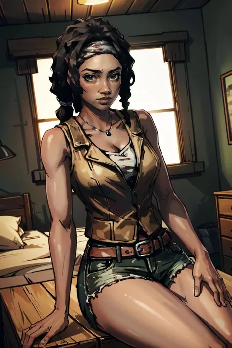 ( masterpiece, best quality, highres:1.3)
<lora:MichonneTelltale-000005:0.9>
MichonneTelltale, 1girl, brown eyes, black hair, dreadlocks